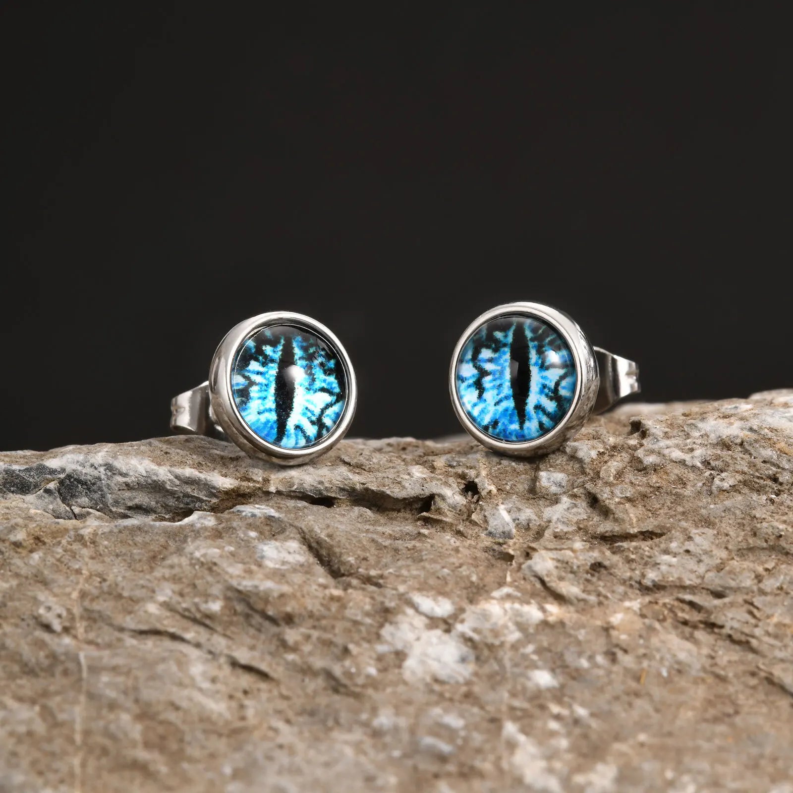 Blue Devil's Eye Stud Earrings for Men,Stainless Steel Glass Round Earrings,Enchanted Gothic Jewelry Gifts