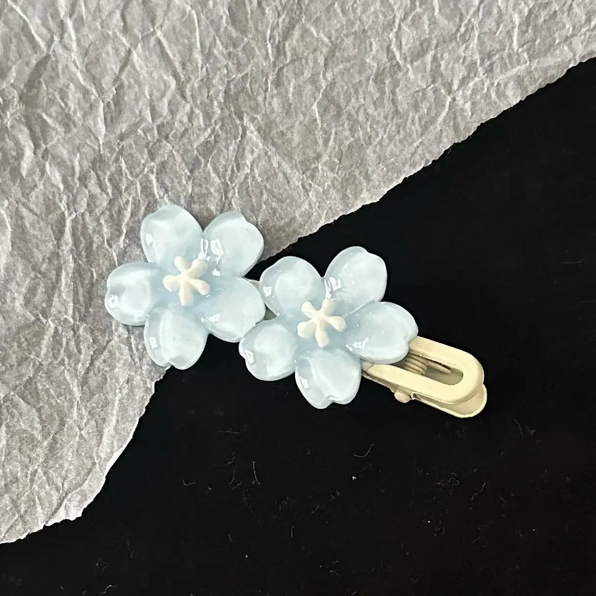 Jelly Cherry Blossom Hair Clips Pink Blue Flower Hairpins for Girl Romantic Wave Side lifestyle view