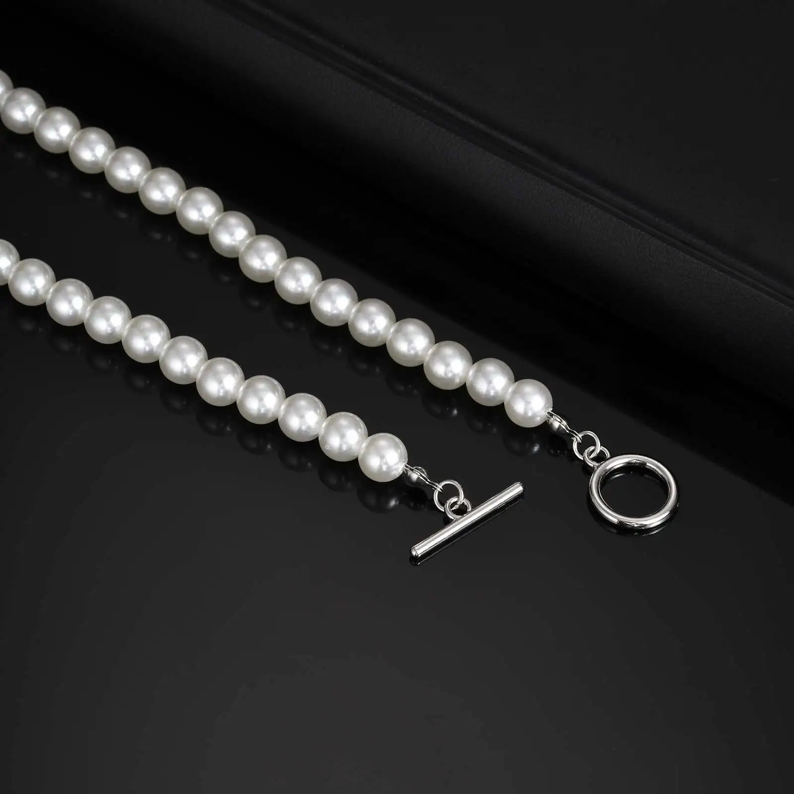 8mm Pearl Necklace for Men Women,White Imitation Pearl Beaded Collar,Casual Jewelry Gi close-up view