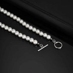 8mm Pearl Necklace for Men Women,White Imitation Pearl Beaded Collar,Casual Jewelry Gi close-up view