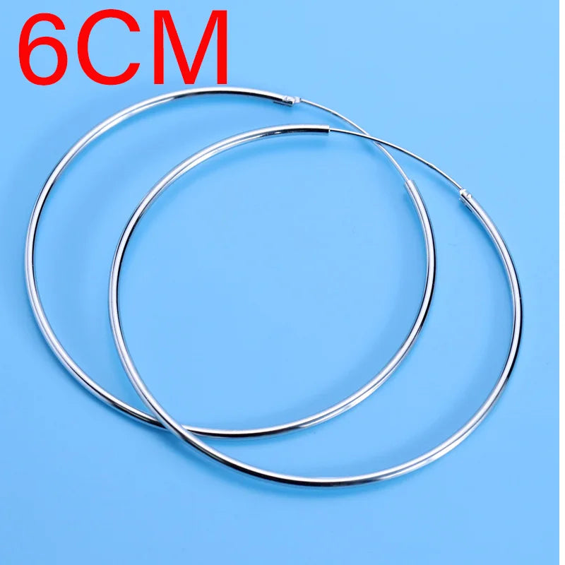 925 Sterling Silver Large Circle Hoop Earrings | Wedding Fine Fashion Jewelry close-up view