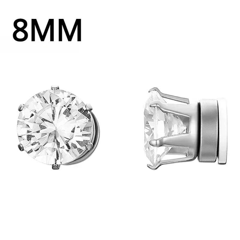 1Pairs Crystal Strong Magnetic Ear Stud Clip Earrings for Men Women, Punk Round Zirco lifestyle view