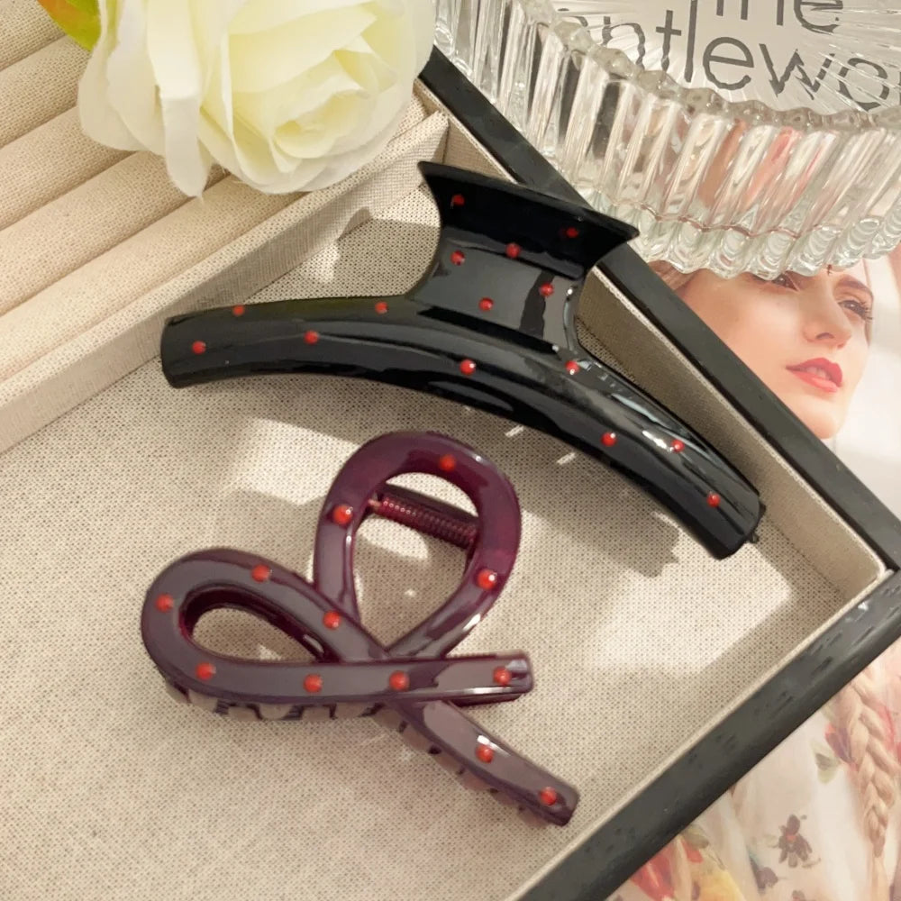 2pcs/set Hair Claw Clips for Women Girls Heart Bow Dots Leopard Large Small Crab Hairp close-up view