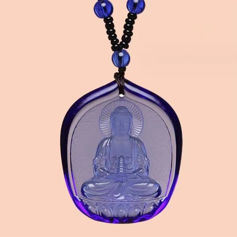 Handcrafted Buddhist Mala Bead Necklace | Stone Buddha Pendant close-up view