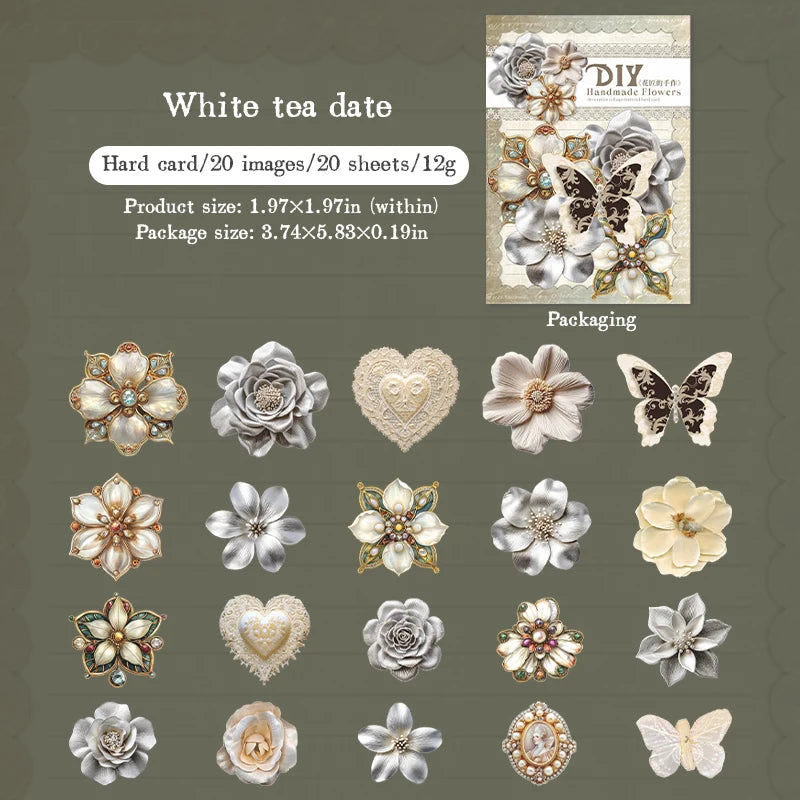 20pcs Hard Card Flower Stickers for Scrapbooking | Floral Craft Decor Set close-up view