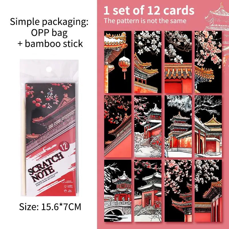 12Pcs Stylus Animal Scratch Art Set with Bookmark Paper for Kids DIY Creative Drawing alternate view