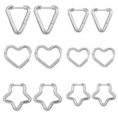 2pcs/1Pairs Stainless Steel Women Men Ear Stud Triangle Heart Star Circle Hoop Earring Unisex Pierci