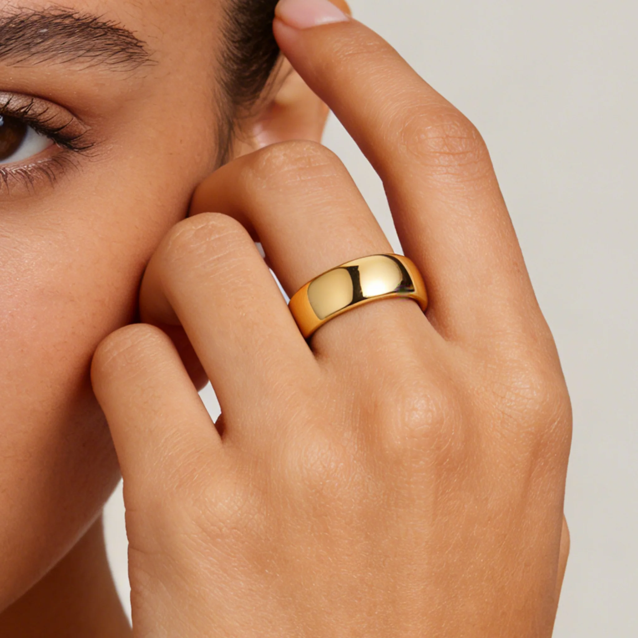 Gold Plated Stainless Steel Wedding Band | Unisex Engagement Ring US Sizes 4-15 close-up view
