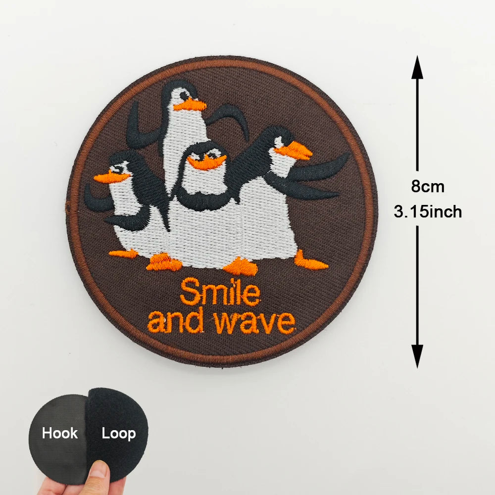 Cartoon Penguin Embroidered Velcro Patch | Cute Tactical Applique for Clothes, Bags, Hat detail view