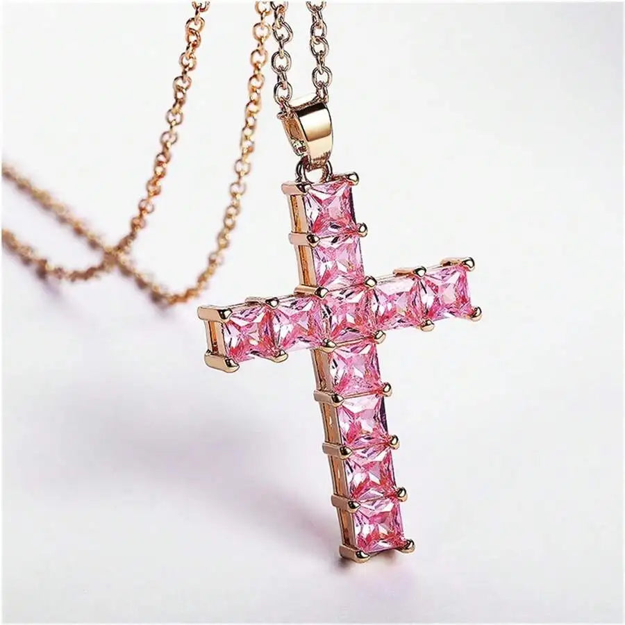 New Fashion Necklaces Female Pendants Gold Multi Color Crystal Jesus Cross Pendant Fo lifestyle view