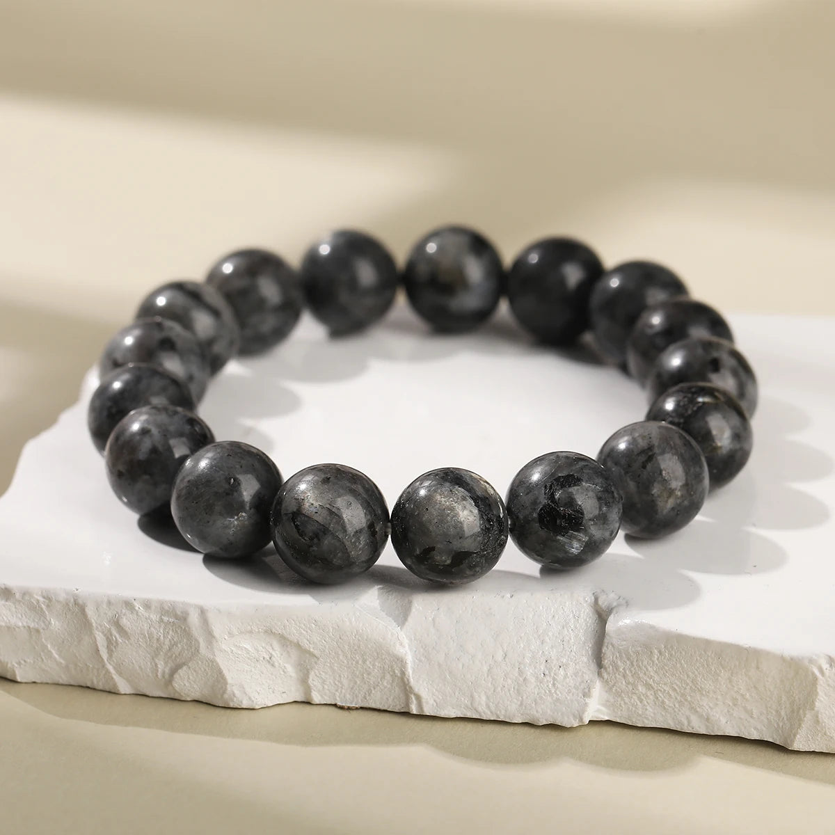 JD Natural Black Spectrolite Flash Smooth Beaded Bracelet Women Men 6 8 10mm Labrador alternate view
