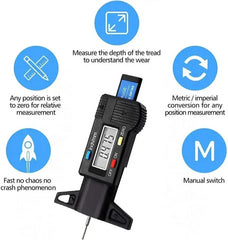 Digital Tire Tread Depth Gauge | 0-25mm LCD Caliper Tool detail view