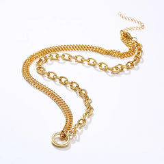 Oval Cable Link With Double Cuban Chain Necklace | Stainless Steel Fashion Open Circle close-up view