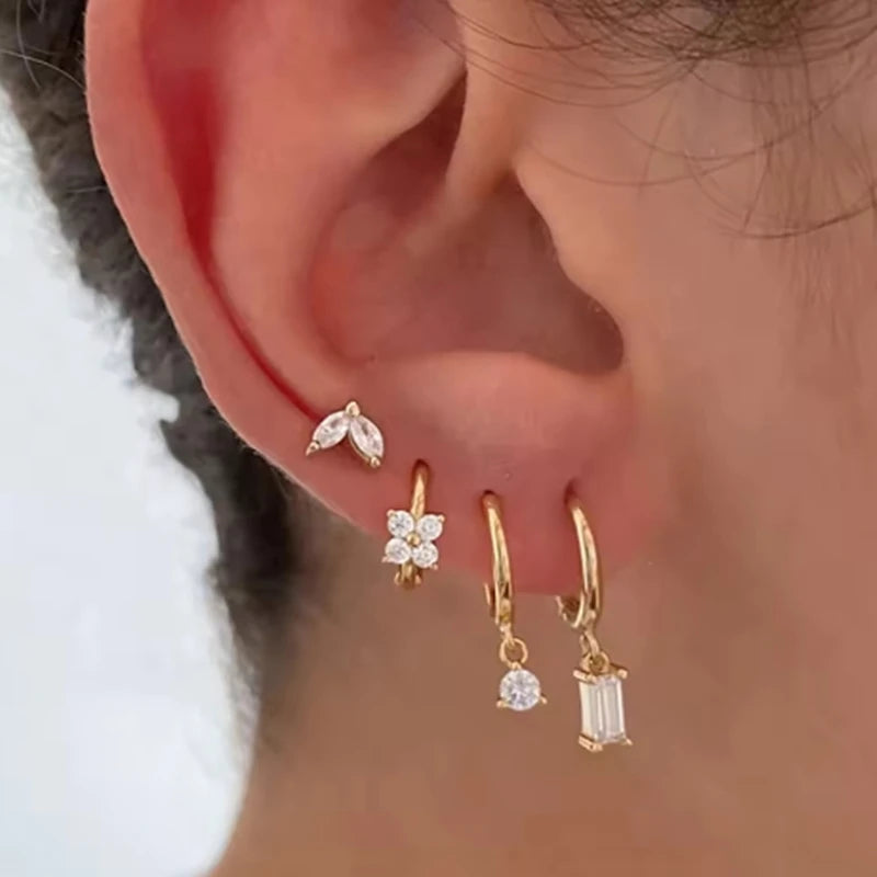 4Pcs Crystal Huggie Hoop Earring Set For Women Fashion Cartilage Piercing Earrings He alternate view