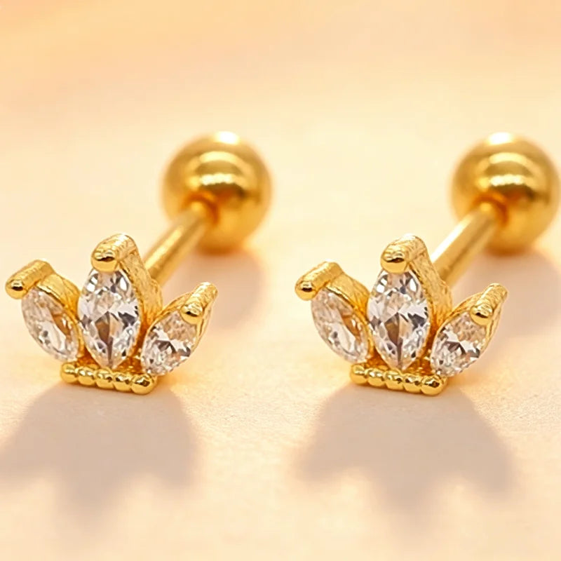 Heart Stud Earrings for Women | Hypoallergenic Screw Back Piercing Jewelry close-up view