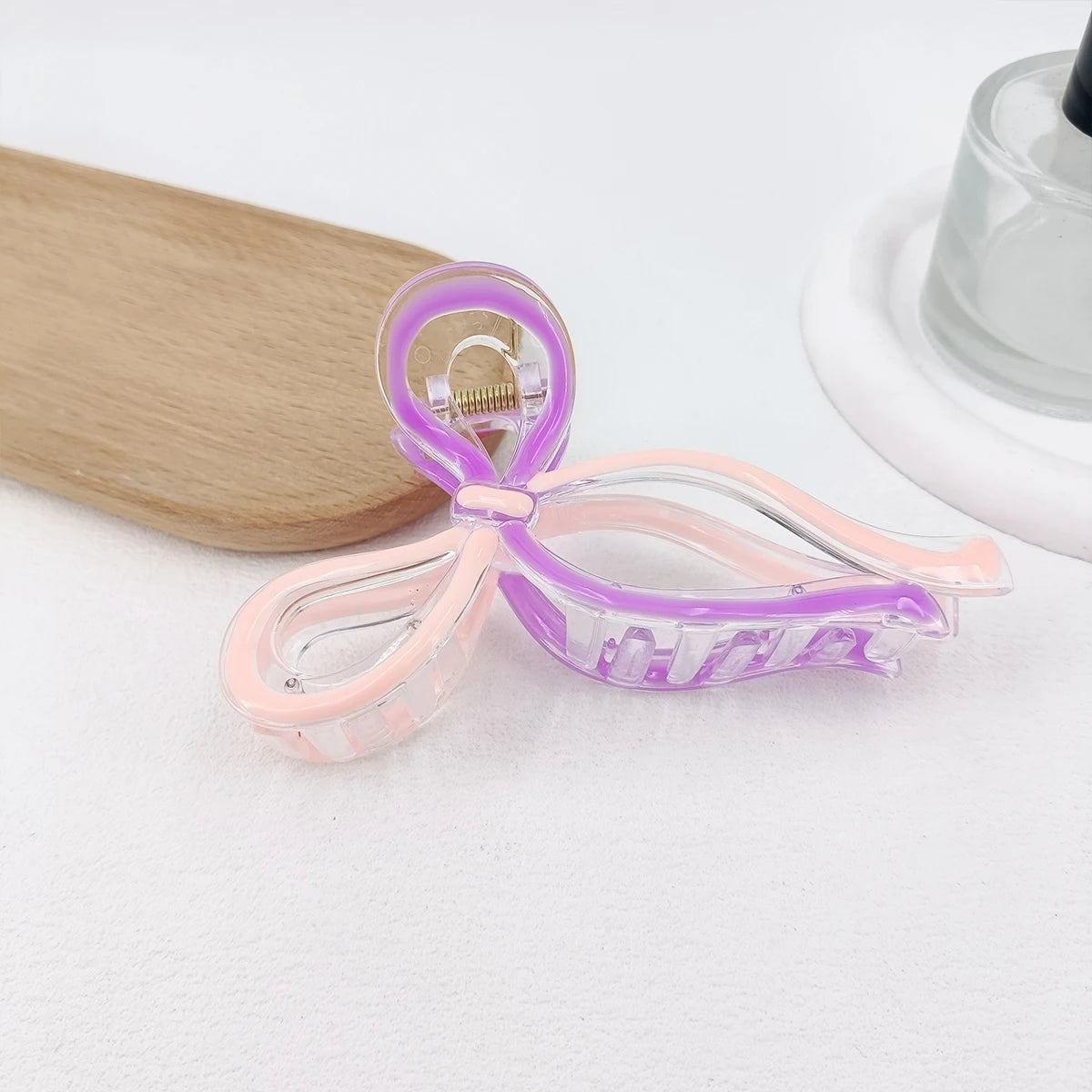 13cm Simple and Versatile Hollow Streamer Bow Ties Oil Dripping Plastic Hair Claw Clip Hairpin Hair Accessories for Women
