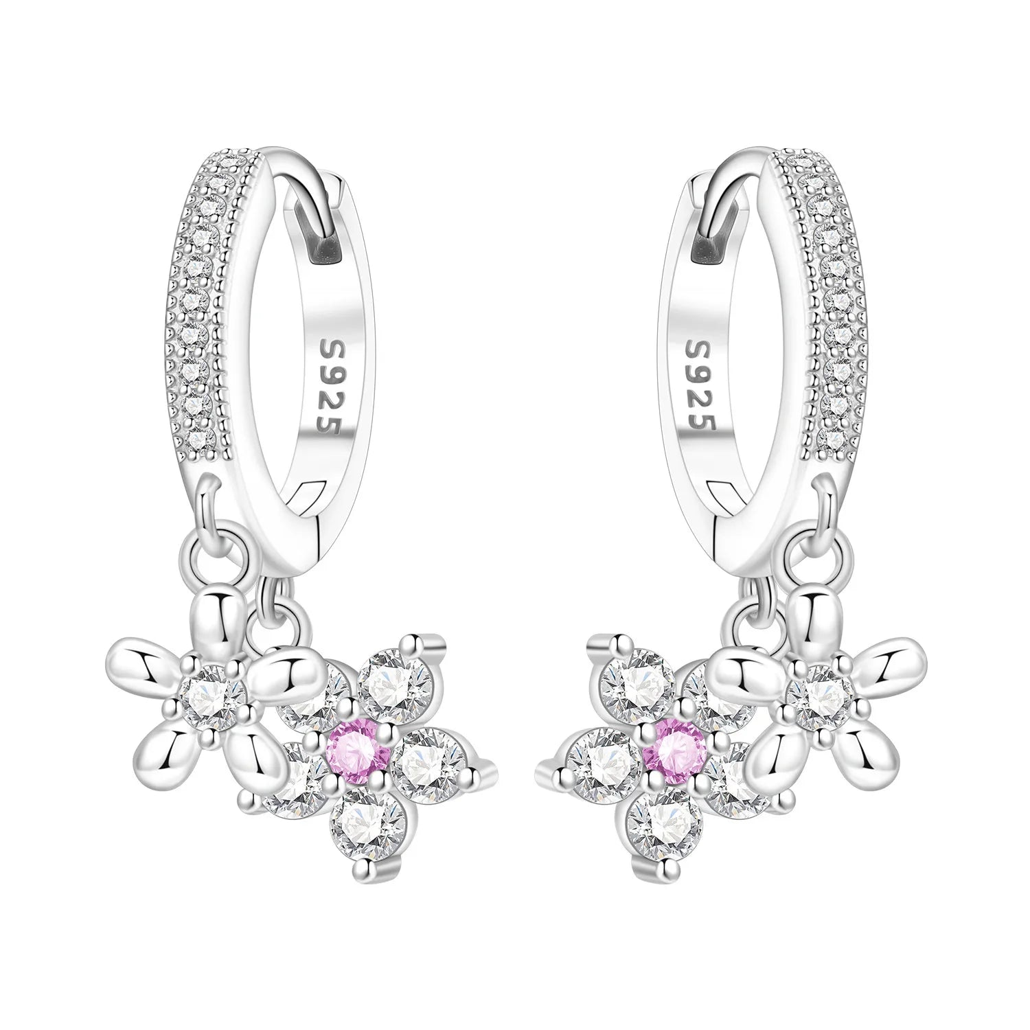 Orstarry Original 925 Sterling Silver Blue Iris Flower Earrings Women Hoop Earring Ann close-up view