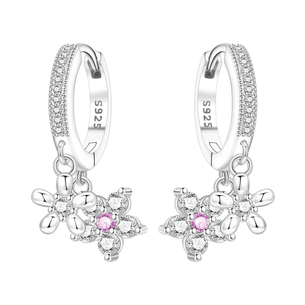 Orstarry Original 925 Sterling Silver Blue Iris Flower Earrings Women Hoop Earring Ann close-up view