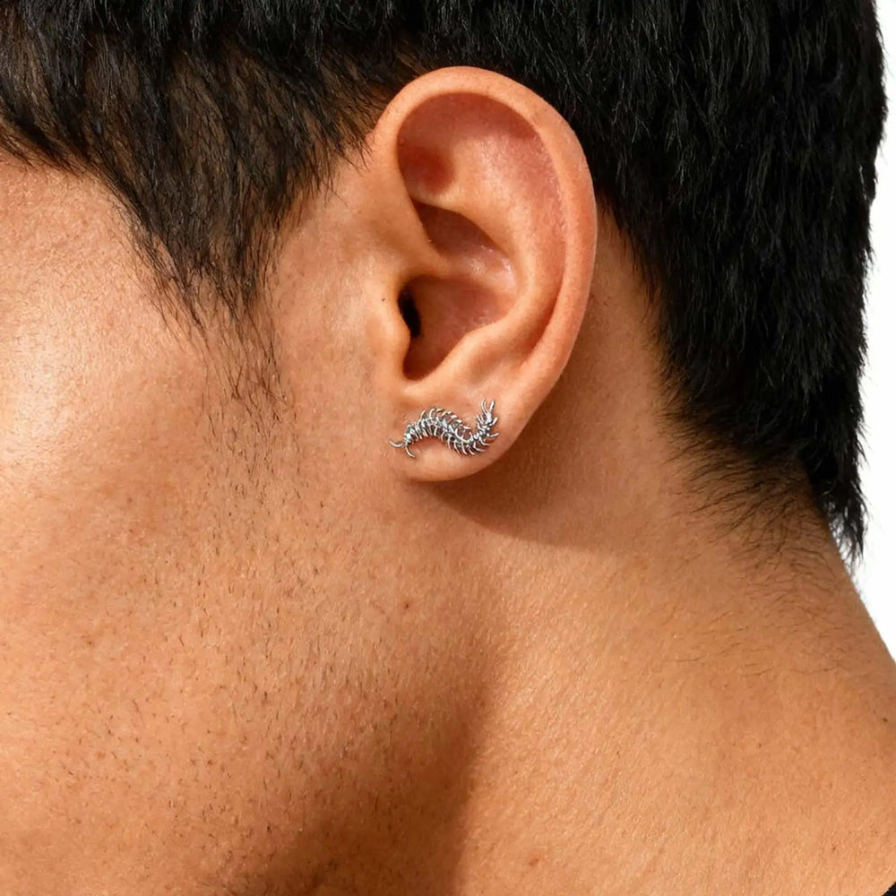 Strange Centipede Stud Earrings Punk Hip Hop Metal Jewelry for Men And Women Unique Go close-up view