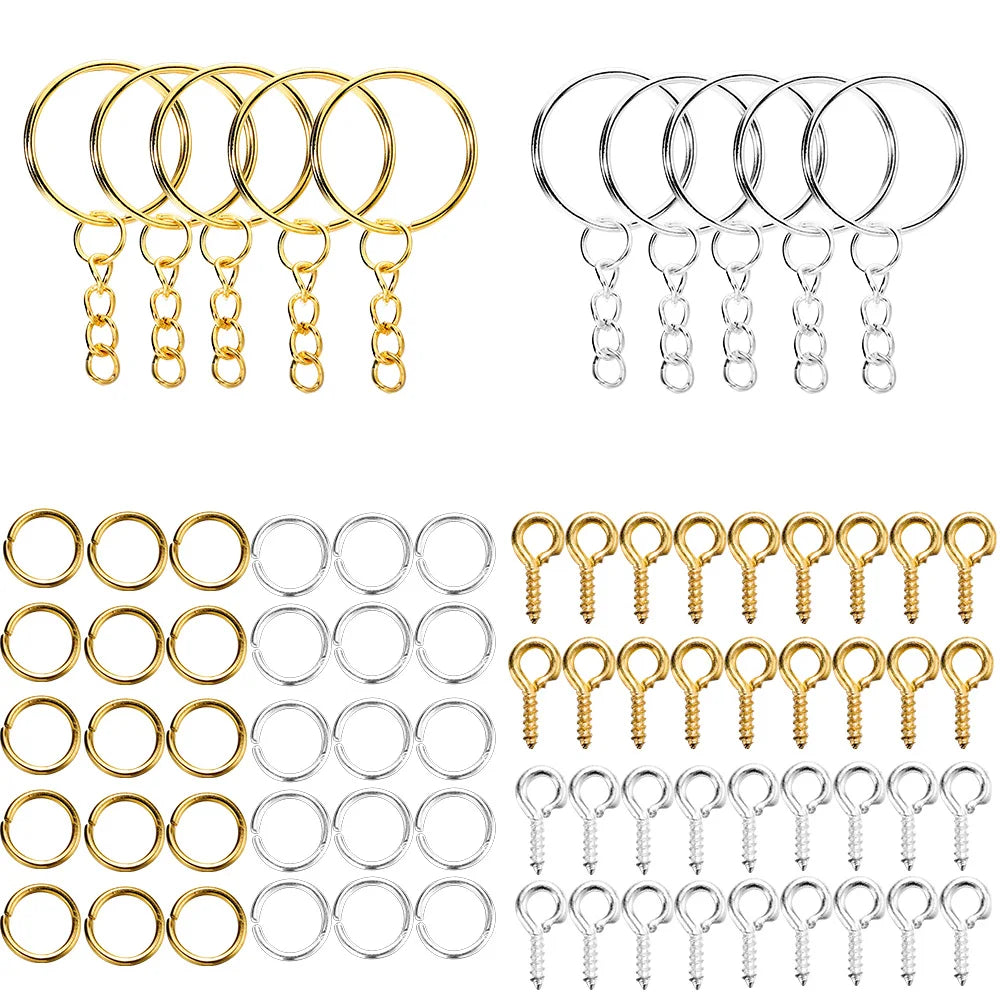 110Pcs Keychain Open Jump Rings Eye Pins Jewelry Making Accessories Kits for DIY Epoxy close-up view