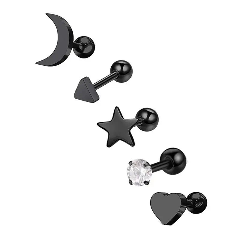 5PCS Heart Tragus Piercing Stud Earring Set Small Lobe Stud Earrings Cartilage Pier additional angle