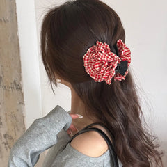 Plaid Fabric Flower Hair Claw Clips for Women Girls Korean Fashion Summer Vacation Ponytail Holder Hair Styling Accessories New