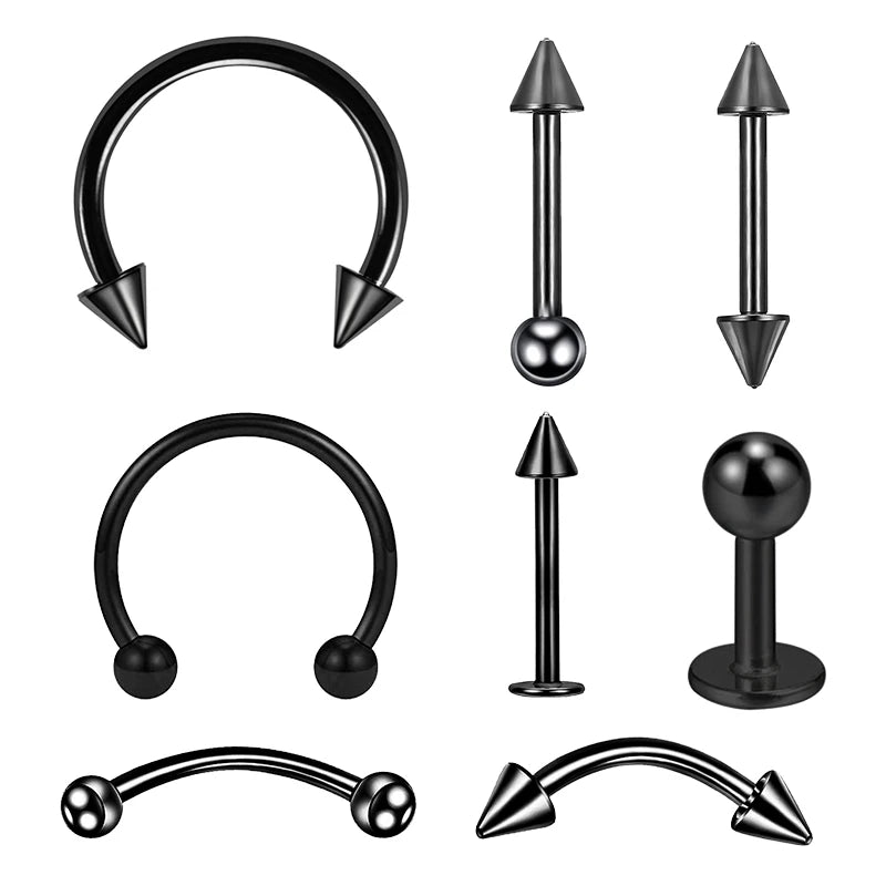 8PCS/Set Fashion Piercing Set Eyebrow Bar Lip Tongue Nose Pircing Stainless Steel Ear alternate view