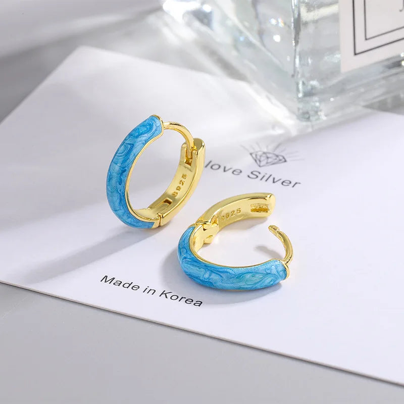 925 Sterling Silver Enamel Pink Blue Luxury Stud Earrings For Women Ear Piercing Earri close-up view