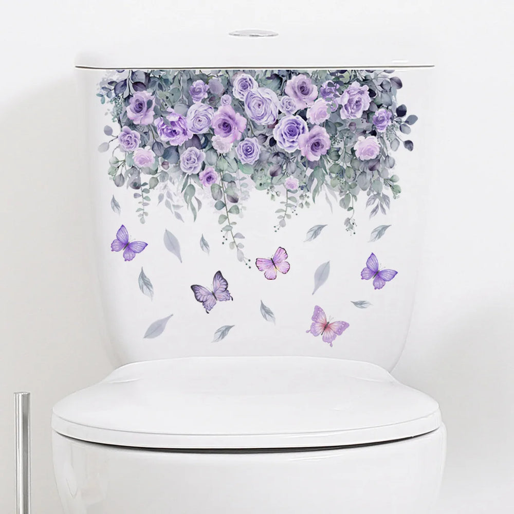 Purple Flower Wall Stickers Self Adhesive | Nordic Art Forest Butterfly Decals for additional angle