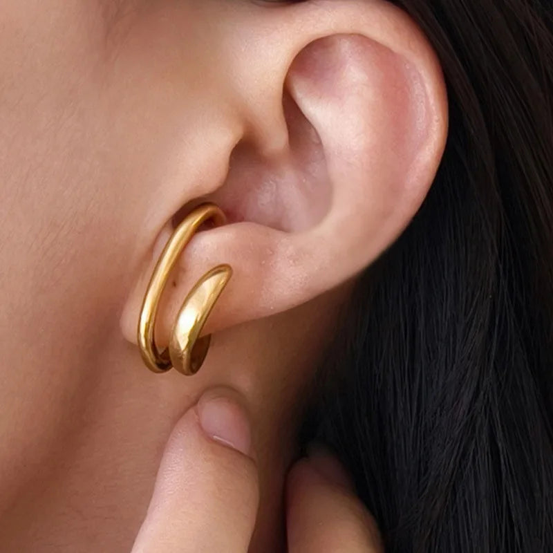Simple Metal Frosted Ear Clips for Women Fake Piercing Irregular Wide C Shape Cartilag close-up view