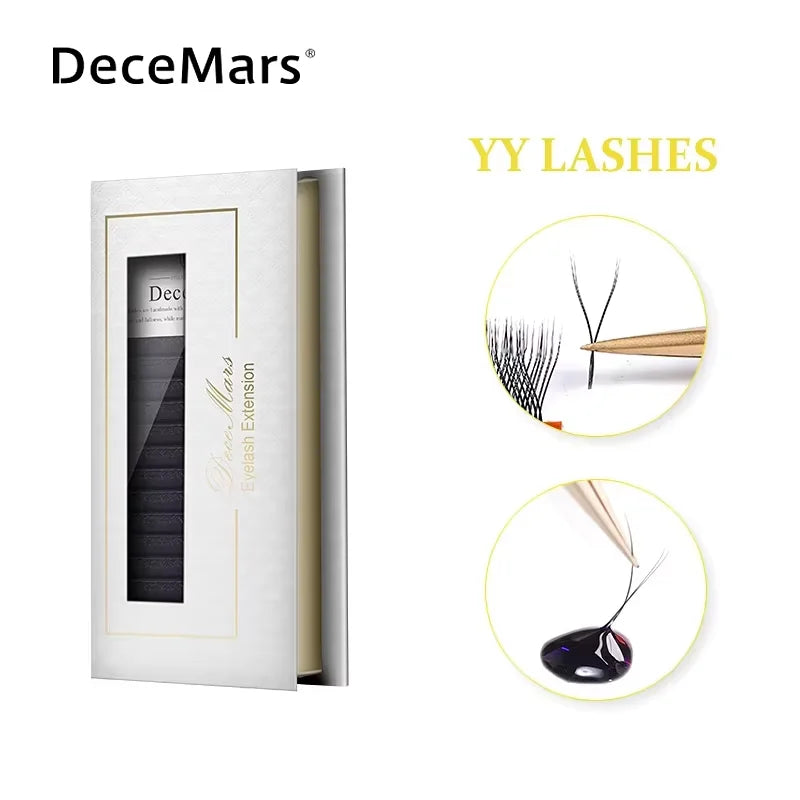 DeceMars YY Shape Black Brown Eyelashes Extensions | Two Tip Lashes C/D Curl