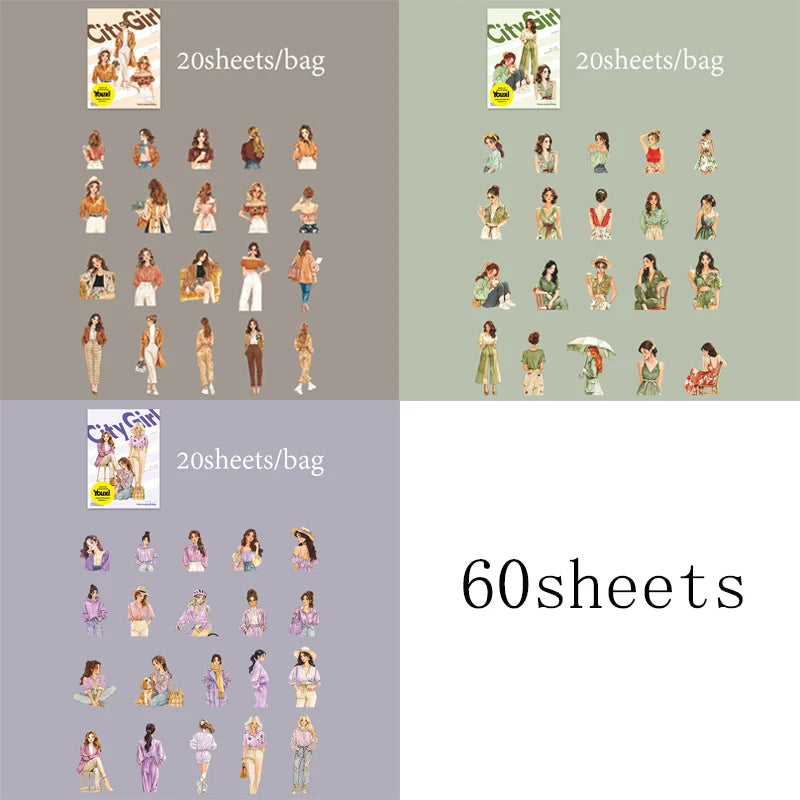 Mr Paper 60pcs Urban Vintage Character Stickers DIY Handbook Collage Calendar Diary Note detail view
