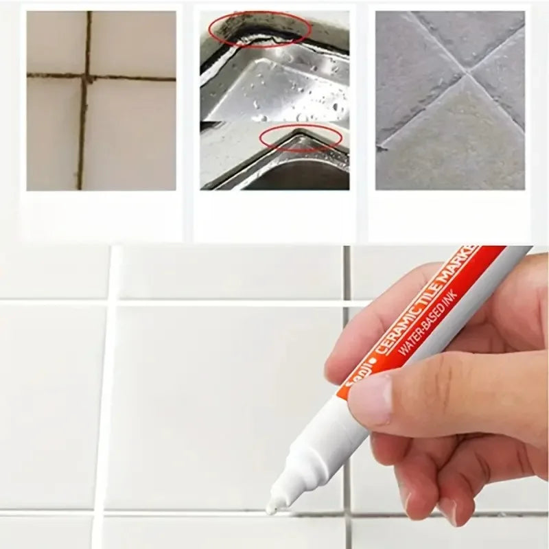 Tile Marker Grout Pen | Waterproof Seam Repair Tool for Bathroom and Kitchen Tiles close-up view