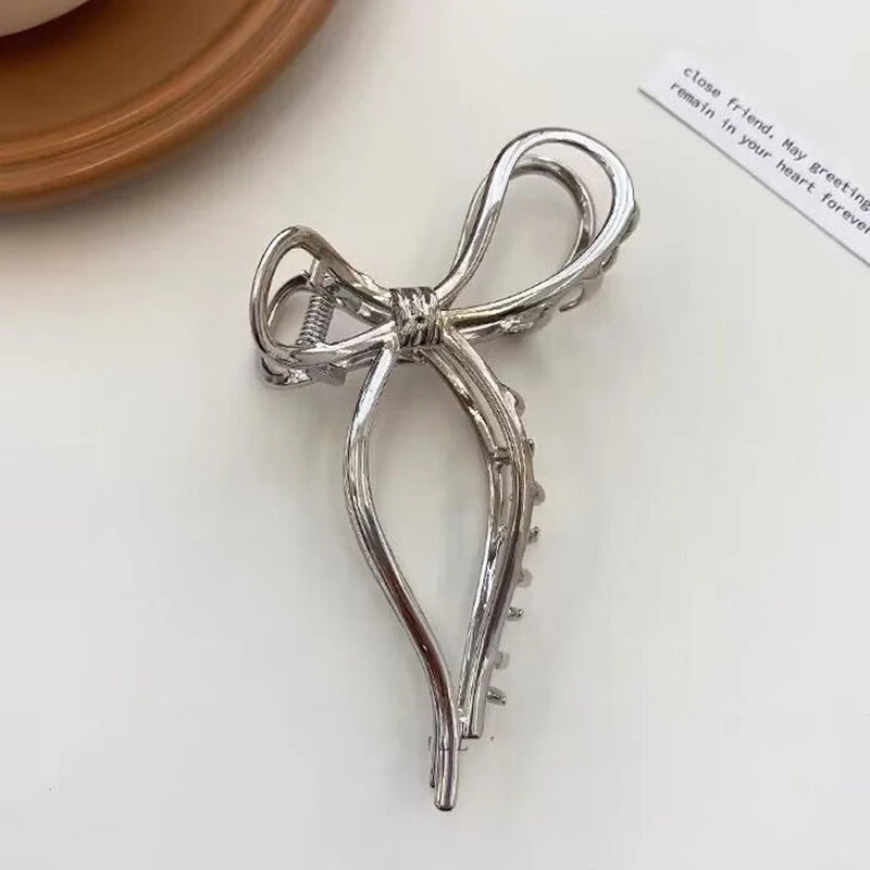 New Exquisite Imitation Pearl Hair Claw Clip Trendy Metal Bow hair Crabs Hairpins B additional angle