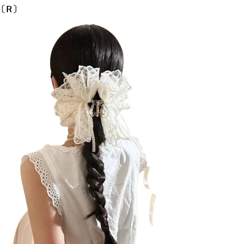 〔R〕Elegant White Ribbon Bow Hair Claws Fashion Fabric Hair Clip Crab For Girl Gift Hair Accessories Valentine Headwear