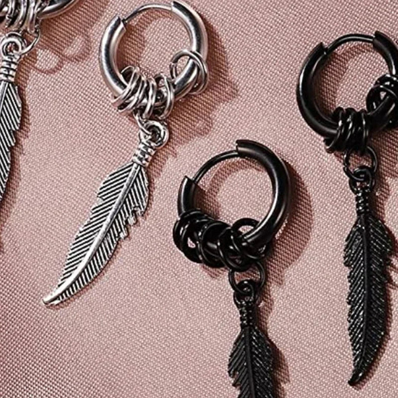 Cross Feather Stud Earrings Set | Unisex Stainless Steel Punk Jewelry alternate view