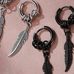 Cross Feather Stud Earrings Set | Unisex Stainless Steel Punk Jewelry alternate view