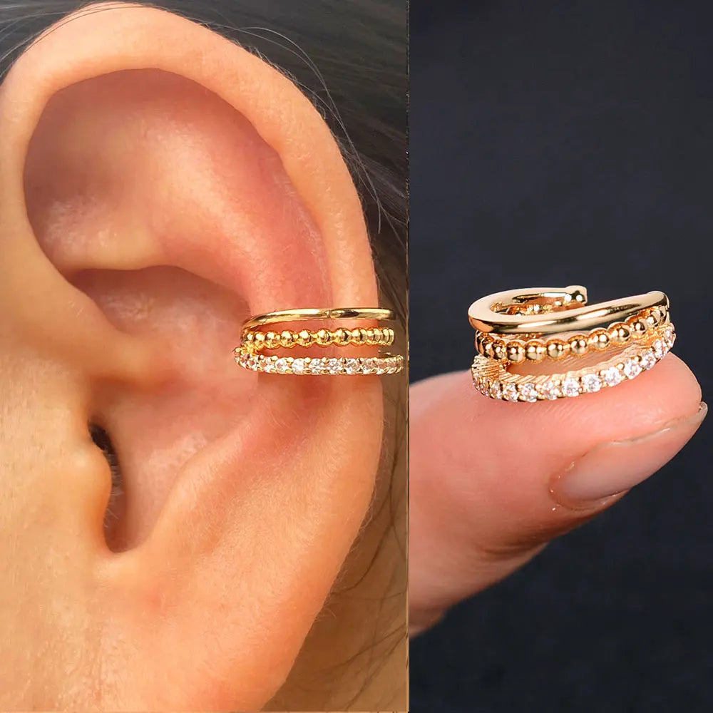 Geometric Rainbow CZ Cuff Clip On Earrings for Women