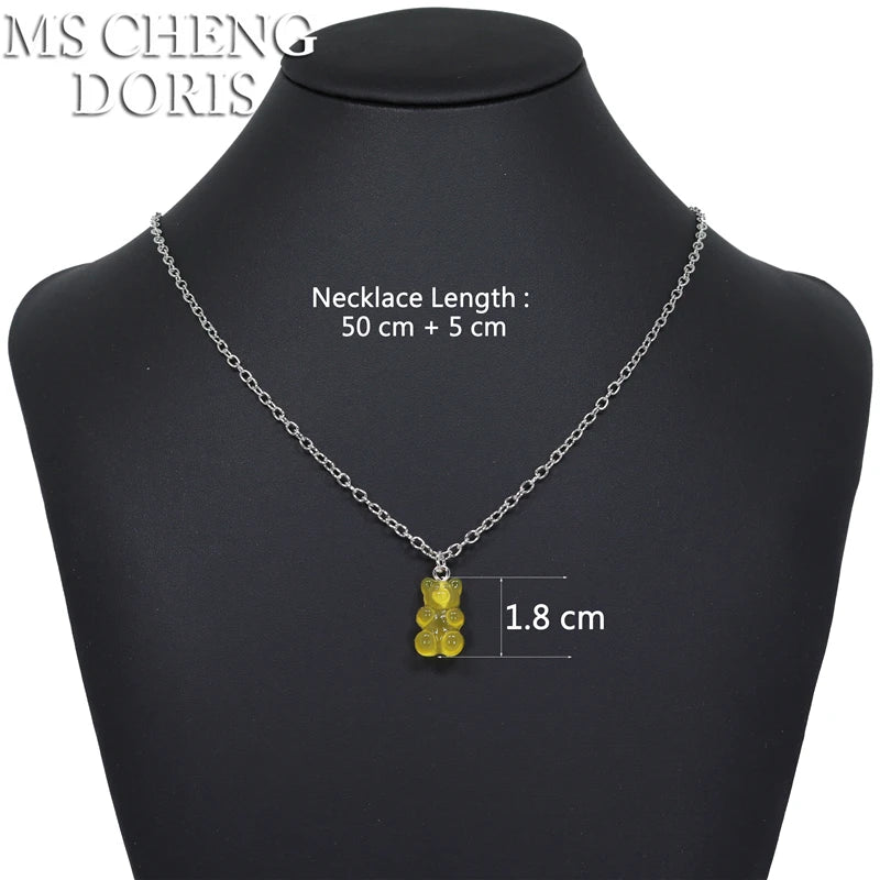 Handmade 33 Styles Colors Cute Resin Gummy Bear Chain Necklaces, Candy Color Pendant lifestyle view
