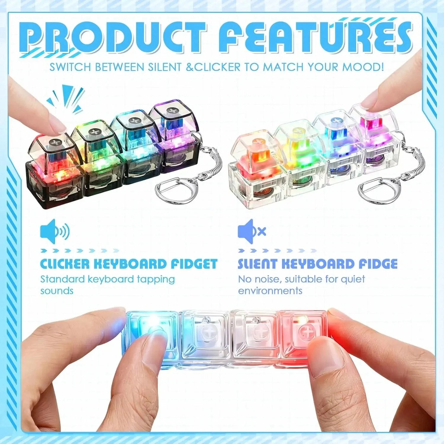 LED Light-Up Keychain Keyboard Clickable Button Fidget Toy for Stress Anxiety Relief lifestyle view