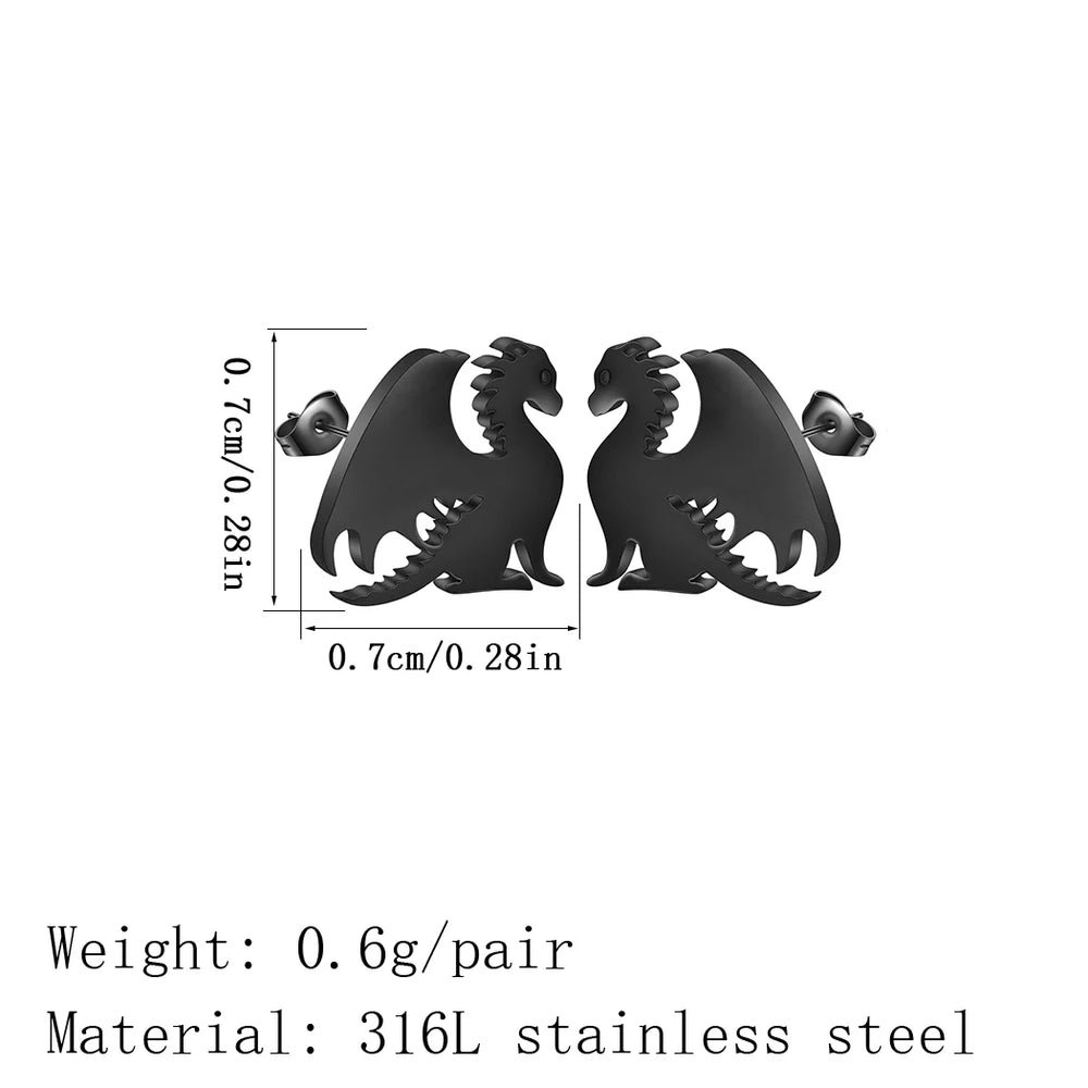 Punk Black Western Dragon Ear Stud | Stainless Steel Stud Earrings additional angle