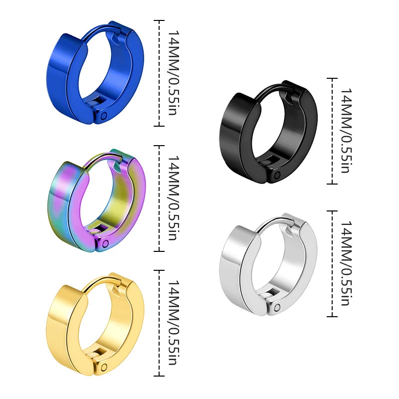 1/5 Pairs Men Women Punk Rock Stainless Steel Huggie Ear Circle Earring Piercing Pu additional angle