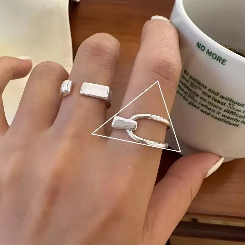 VENTFILLE 925 Sterling Silver Rings INS Fashion Hip Hop Vintage Couples Hollow Line additional angle