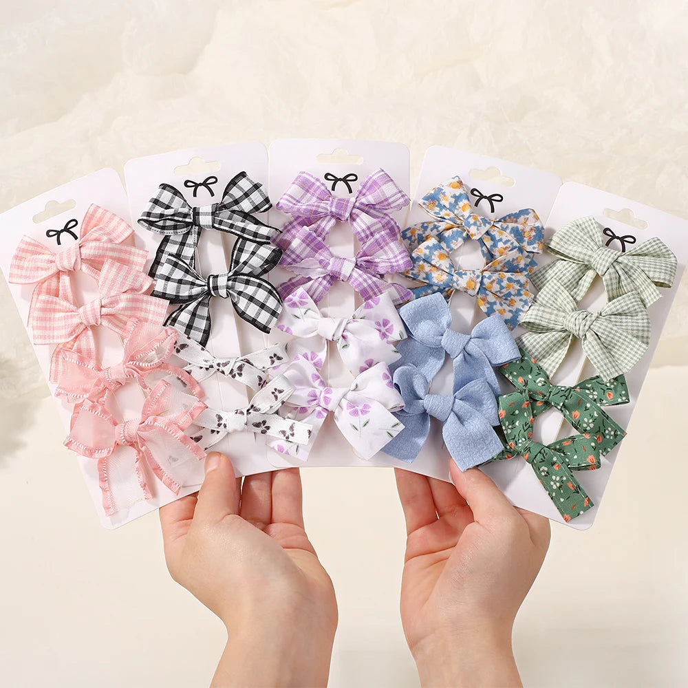 4Pcs/Set Sweet Hair Bows Hair Clip Children Lovely Bowknot Hair Pins for Baby Girls Hair Accessories Print Hollow Hairgripe Gift
