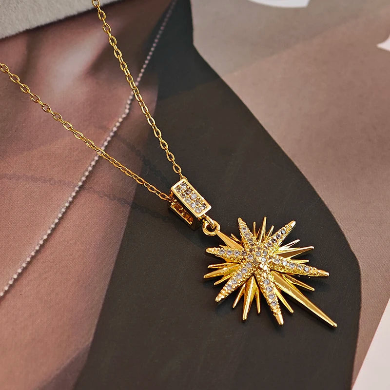 316L Stainless Steel Star Pendant Necklace | Shiny Zircon Jewelry for Women alternate view
