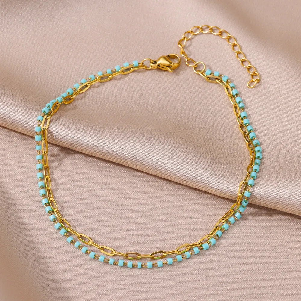 Anklets for Women Summer Beach Accessories Stainless Steel Imitation Pearl Chain Ankl lifestyle view