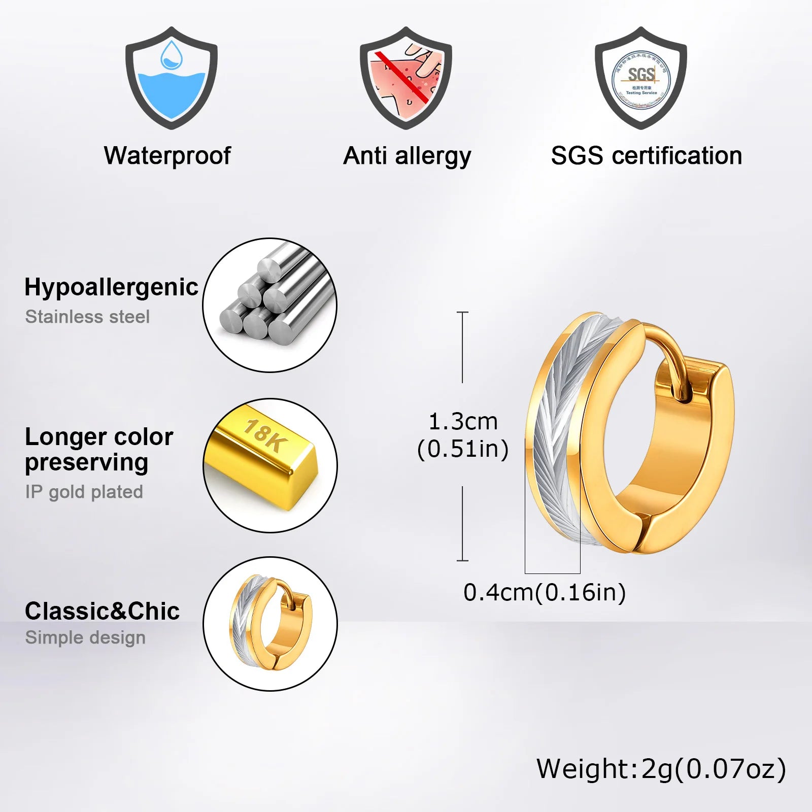 Vnox Stainless Steel Small Hoop Earrings for Men Women | Stylish Two-Tone Metal Huggi lifestyle view