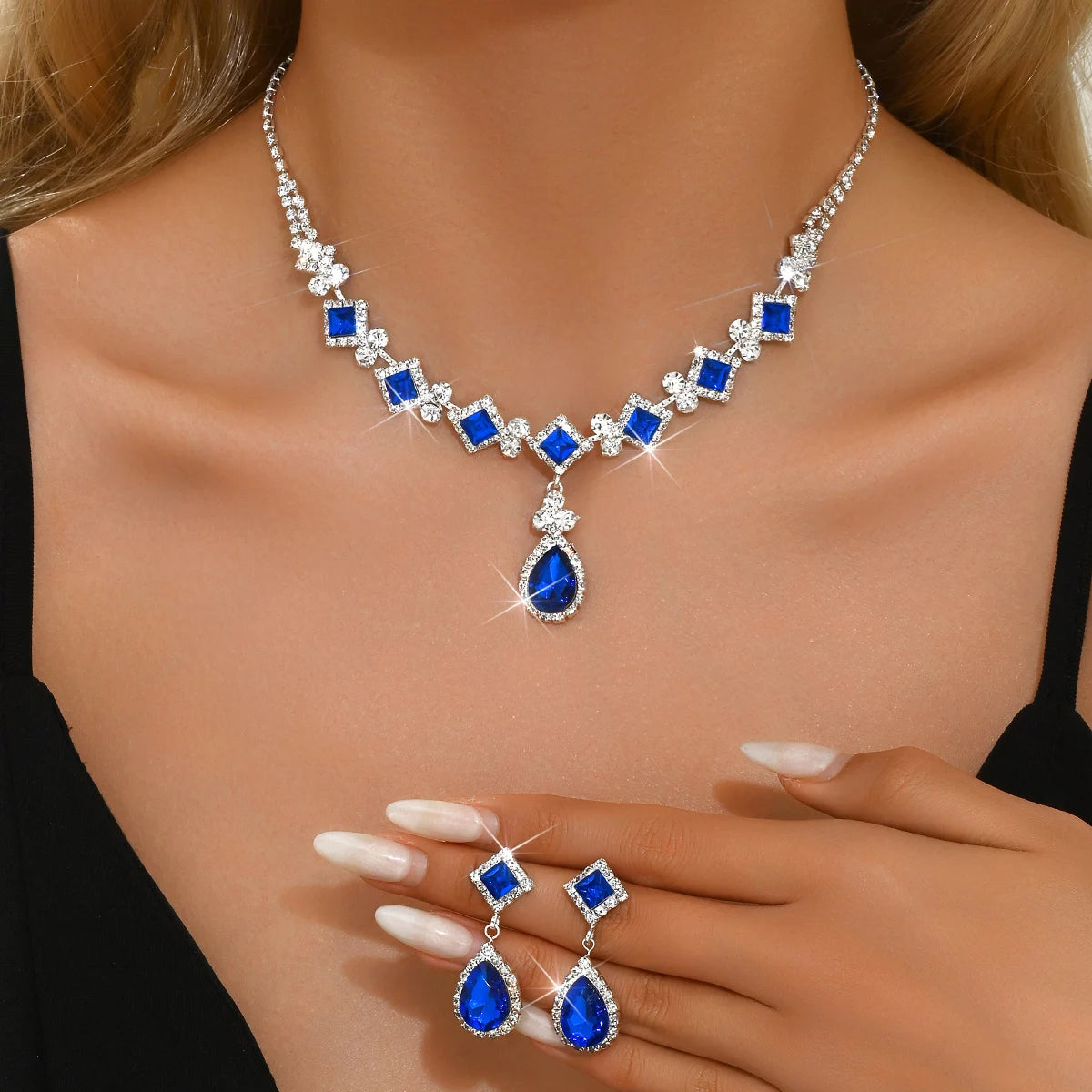 3-piece Women's Claw Chain Series Geometric Droplet Earrings Necklace Set Wedding B additional angle