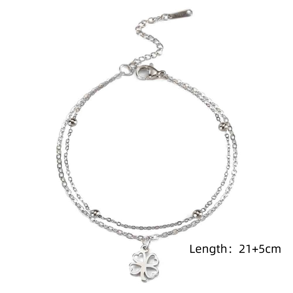 Skyrim Foot Chain of Women Men Silver Color Four-leaf Clover Stainless Steel Anklet S alternate view