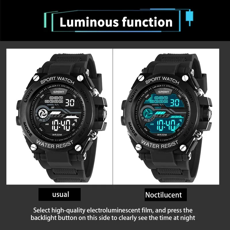 YIKAZE Men's Sports Watch Waterproof Man Sport Watches Multifuction LED Digital Milit lifestyle view